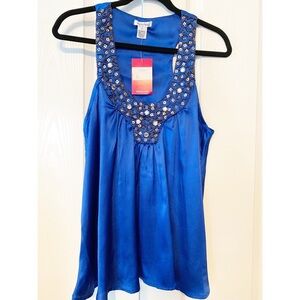 Tank top blue with rhinestones sleeveless size L